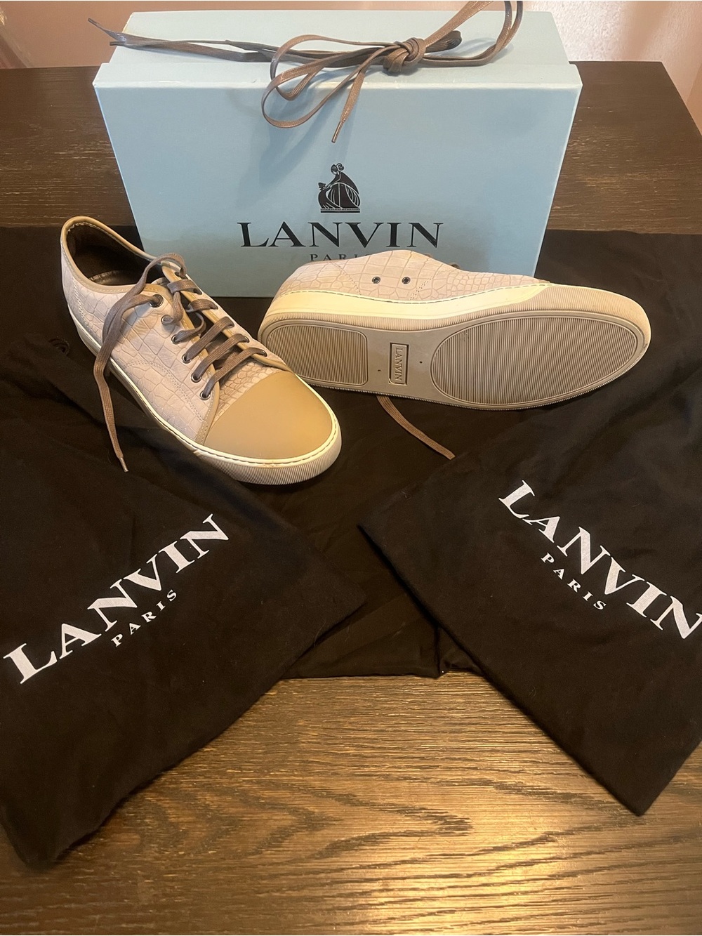 Lanvin Men’s Beige and Taupe Leather Low-Top Sneakers